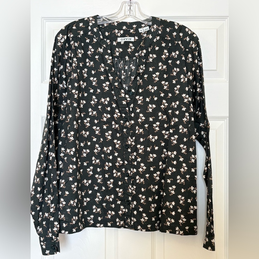 Orvis Black Floral Button Down Shirt